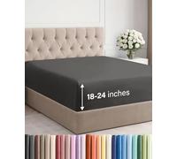 Sábana bajera Queen única de lujo de hotel, ajustable con bolsillos extraprofundos, se adapta fácilmente a colchones de 45 a 60 cm, suave, sin arrugas, transpirable y cómoda, Carbón