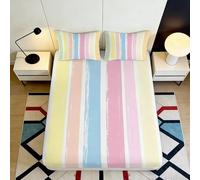 Sábana Bajera Rayas Pastel 3D Impresa Microfibra Bolsillo Profundo Antideslizante Ropa de Cama Funda de Colchón Rayas Pastel Lavable Protección Colchón 160x200x25cm