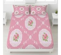 Sábana bajera romántica, suave y de fácil cuidado, transpirable, floral, dulce con fundas de almohada, ropa de cama de microfibra, diseño de rosas de lujo, cuadrículas, 120 x 190 x 25 pulgadas