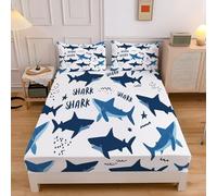 Sábana Bajera Tiburón De AcuarelaDe 150x200x30 cm, Minimalismo Sábanas Ajustables, Azul Sábana Ajustable Suave Lavable Máquina para Todas Las Estaciones