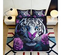 Sábana Bajera Tiger Rose 3D Impresa Microfibra Bolsillo Profundo Cama Tiger Rose Funda Acolchada Antideslizante Lavable 140x200x25cm