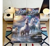 Sábana Bajera Unicornio 3D Impresa Microfibra Bolsillo Profundo Antideslizante Ropa de Cama Funda de Colchón Unicornio Lavable 140x200x25cm
