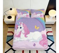Sábana Bajera Unicorno Arcoíris 3D Impresa Microfibra Bolsillo Profundo Ropa Cama Dormitorio Funda Ajustable Unicornio Antideslizante Lavable 140x200x25cm