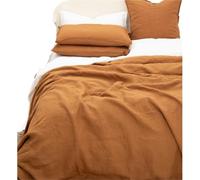 Sábana de Lino Puro Máxima Comodidad Elegancia Plana Transpirable Queen King(Caramel,Twin)