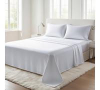 Sábana encimera 100% algodón egipcio, 200 hilos, ropa de cama ultra suave de calidad hotelera premium | Sábana superior de lujo, no se arruga, resistente a arrugas, manchas y decoloración (blanco