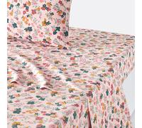 Sábana encimera de algodón lavado, Callas. Talla Cama 105cm (180x290cm). Color estampado fondo rosa