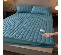 Sábana Encimera Extra Suave Funda de colchón Gruesa Acolchada de Color sólido Azul, Colcha y Fundas de Almohada para apartamento Hotel Doble 150 * 200cm 3 uds