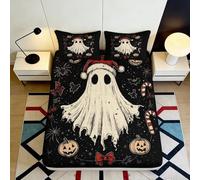 Sábana Fantasma Halloween Navidad 3D Impresa Microfibra Bolsillo Profundo Antideslizante Ropa de Cama Fantasma Funda Colchón para Adultos Jóvenes 180x200x25cm