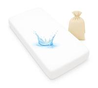 Sabana Funda Bajera, Protector Impermeable Colchón Cuna 120x60 cm, 100% Tencel Ecológico, para Bebé, Incluye Saco de Lino Reutilizable, Marca Española - Magnolio Lila (120x60, 1, Unidad)