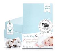 Sábana Minicuna 51x85 cm - 100% Orgánico Completamente Natural Juego de 2 Azul Sabanas Cuna -Transpirables - Lençóis de Bebê Suaves