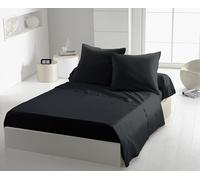 Sábana Plana Negra de 180 x 290 cm, Microfibra, 82 g/m², Suave y Ligera, fácil Mantenimiento, Planchado superfluo, Ideal para Cama Individual