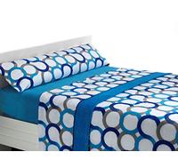 SABANALIA - Juego de sábanas de coralina Aros | 4 Piezas | 2 Fundas de Almohada, Bajera Ajustable y sábana encimera | Cama 180 | Color Azul | (Disponible en Varios tamaños y Colores)