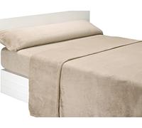 SABANALIA - Juego de sábanas de coralina Liso | 4 Piezas | 2 Fundas de Almohada, Bajera Ajustable y sábana encimera | Cama 180 | Color Beige | (Disponible en Varios tamaños y Colores)