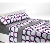 SABANALIA - Sabanas Coralina 180 | Sabanas Invierno | 4 Piezas | 2 Fundas de Almohada, Bajera Ajustable y sábana encimera | Cama 180 | Color Lila-Gris | Aros | (Disponible en Varios tamaños y Colores)