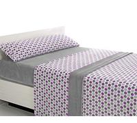 SABANALIA - Sabanas Coralina 180 | Sabanas Invierno Happy | 4 Piezas | 2 Fundas de Almohada, Bajera Ajustable y sábana encimera | Cama 180 | Lila-Gris | (Disponible en Varios tamaños y Colores)