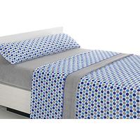 SABANALIA - Sabanas Coralina 180 | Sabanas Invierno Happy | 4 Piezas | 2 Fundas de Almohada, Bajera Ajustable y sábana encimera | Cama 180 | Gris-Azul | (Disponible en Varios tamaños y Colores)