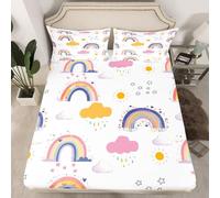 Sabanas 105x200 Infantil Arcoíris 3D impresión Sábana Bajera de Microfibre Suave y Cómoda, Rayas de Colores Funda de Colchón Sábana con Elástica Bolsillo Profundo 30 cm, Sabanas Cama 105, R367