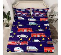 Sabanas 105x200 Infantil Camión de Bomberos, 3D impresión Ambulancia Sábana Bajera de Microfibre Suave y Cómoda, Funda de Colchón Sábana con Elástica Bolsillo Profundo 30 cm, Sabanas Cama 105, Q52