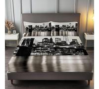 Sabanas 105x200 Infantil Nueva York 3D impresión Sábana Bajera de Microfibre Suave y Cómoda, Vista Al Mar Funda de Colchón Sábana con Elástica Bolsillo Profundo 30 cm, Sabanas Cama 105, S2019