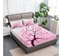 Sabanas 150 x 190 Japón 3D impresión Sábana Bajera de Microfibre Suave y Cómoda Transpirable, Flores Rosas Funda de Colchón Sábana con Elástica Bolsillo Profundo 30 cm, Sabanas Cama 150, S1349