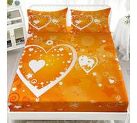 Sabanas 150 x 190 Naranja 3D impresión Sábana Bajera de Microfibre Suave y Cómoda Transpirable, Forma de Corazon Funda de Colchón Sábana con Elástica Bolsillo Profundo 30 cm, Sabanas Cama 150, Q61