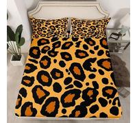 Sabanas 180x200 Estampado Leopardo Amarillo 3D Sábana Bajera de Microfibre Suave y Cómoda Transpirable, Guepardo Funda de Colchón Sábana con Elástica Bolsillo Profundo 30 cm, Sabanas Cama 180, R532