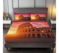 Sabanas 180x200 Rome 3D impresión Sábana Bajera de Microfibre Suave y Cómoda Transpirable, Arquitectura Italiana Funda de Colchón Sábana con Elástica Bolsillo Profundo 30 cm, Sabanas Cama 180, S1512