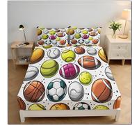 Sábanas 90x190cm - Juego de Sábanas 3 Piezas Diseño Garabato Dibujado A Mano - Suave Sábana Bajera Ajustable y Funda Almohada -Ropa Cama Verde Fluorescente, Patrón Pelota Deportiva Dibujos Animados