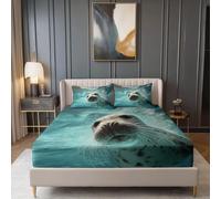 Sábanas Ajustables 135 x 190 cm para Adolescente Adulto, Fotografía Realista Animales Focas Tema Comodidad Suave Sábana Ajustable - Azul Ropa de Cama para Colchones hasta 30 cm Altura