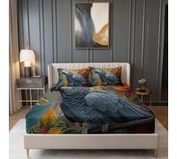 Sábanas Ajustables 160 x 200 cm para Adolescente Adulto, Naturaleza Selva Pájaros Tema Comodidad Suave Sábana Ajustable - Gris Ropa de Cama para Colchones hasta 30 cm Altura