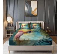 Sábanas Ajustables 90 x 190 cm para Adolescente Adulto, Pintura Al Óleo Retratos De Aves Loros Tema Comodidad Suave Sábana Ajustable - Azul-Verde Ropa de Cama para Colchones hasta 30 cm Altura