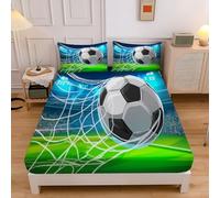 Sábanas Ajustables Conceptos Básicos del Fútbol, Tema Deportivo Microfibra Transpirable Cómoda 90x190x30 cm Sábana Bajera con 2 Fundas, Verde