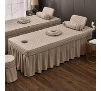 Sábanas Ajustables de Masaje, Color marrón, 70 x 185 cm (27,5 x 72,8 Pulgadas), Funda para Camilla de Masaje con Orificio Facial, faldón elástico Reutilizable de Lino para Cama de Belleza y