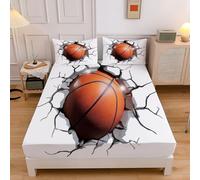 Sábanas Ajustables El Baloncesto Rompe El Muro, Tema Deportivo Microfibra Transpirable Cómoda 180x200x30cm Sábana Bajera con 2 Fundas, Blanco