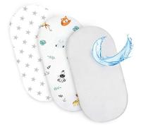 Sábanas Ajustables para Cochecito de bebé Juego de 3: 35x75 cm - 2 sábanas + 1 Protector de colchón Impermeable - Accesorios para Cuna de bebé y minicuna 35 x 73