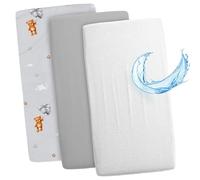 Sábanas Ajustables para Cochecito de bebé Juego de 3: 50x83 cm - 2 sábanas + 1 Protector de colchón Impermeable - Accesorios para Cuna de bebé y minicuna 50 x 83