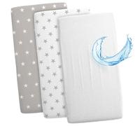 Sábanas Ajustables para Cochecito de bebé Juego de 3: 50x83 cm - 2 sábanas + 1 Protector de colchón Impermeable - Accesorios para Cuna de bebé y minicuna 50 x 83