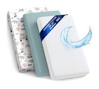 Sábanas Ajustables para Cochecito de bebé Juego de 3: 50x83 cm - 2 sábanas + 1 Protector de colchón Impermeable - Accesorios para Cuna de bebé y minicuna 50 x 83