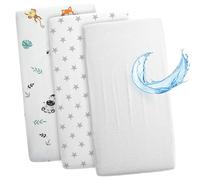 Sábanas Ajustables para Cochecito de bebé Juego de 3: 55x90 cm - 2 sábanas + 1 Protector de colchón Impermeable - Accesorios para Cuna de bebé y minicuna 55 x 90