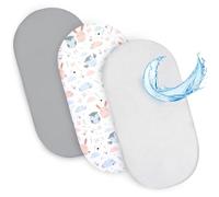 Sábanas Ajustables para Cochecito de bebé Juego de 3: 75 x 35 cm - 2 sábanas + 1 Protector de colchón Impermeable - Accesorios para Cuna de bebé y minicuna Buhos Grises