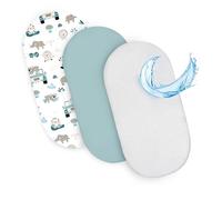 Sábanas Ajustables para Cochecito de bebé Juego de 3: 75 x 35 cm - 2 sábanas + 1 Protector de colchón Impermeable - Accesorios para Cuna de bebé y minicuna Osos de Peluche