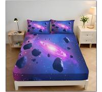 Sábanas Ajustables Universo Nebuloso, Espacio De Ensueño Microfibra Transpirable Cómoda 150x200x30 cm Sábana Bajera con 2 Fundas, Púrpura