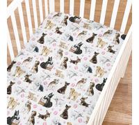 Sábanas bajeras ajustables para cuna de bebé para niñas y niños de 52 x 28 pulgadas, diseño de patas de perros divertidas, color rosa, suave, transpirable, fundas de colchón para cuna estándar y