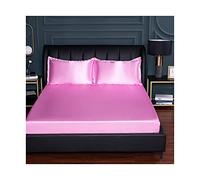 Sabanas Bajeras Ajustables satén 150x200-180x200-200x220cm Seda de Hielo Tejido Suave de Seda Helada Verano Sábana Bajera para colchón King (Color : Pink B, Size : 200x220+25 cm)