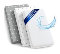 Sábanas Ajustables para Cochecito de bebé Juego de 3: 50x83 cm - 2 sábanas + 1 Protector de colchón Impermeable - Accesorios para Cuna de bebé y minicuna 50 x 83