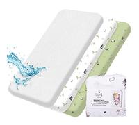 Sábanas bajeras de algodón orgánico GOTS 2+1, protector impermeable, compatible con Next2me, Snuzpod y todas las cunas de noche, moisés de hasta 90 x 55 cm, paquete de 3 piezas