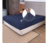 Sábanas bajeras de tamaño matrimonial, Tejido elástico en 4 direcciones, Ajuste cómodo, sin Arrugas y se Mantiene en su Lugar, no más deslizamientos para el colchón, Suave y cómodo, Color Azul Marino