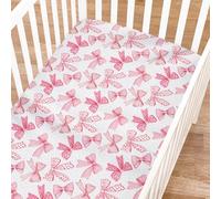 Sábanas bajeras para cuna con lazos de San Valentín rosas para niña, 52 x 28 pulgadas, fundas de colchón para cuna, suaves y transpirables, con corazones de San Valentín, para colchones estándar de