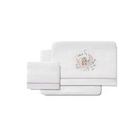 Sábanas Coralina de cuna New Sleeping blanco y rosa