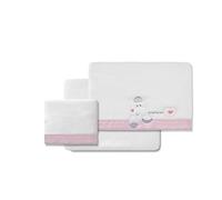 Sábanas Coralina Minicuna Corazón Amoroso blanco y rosa